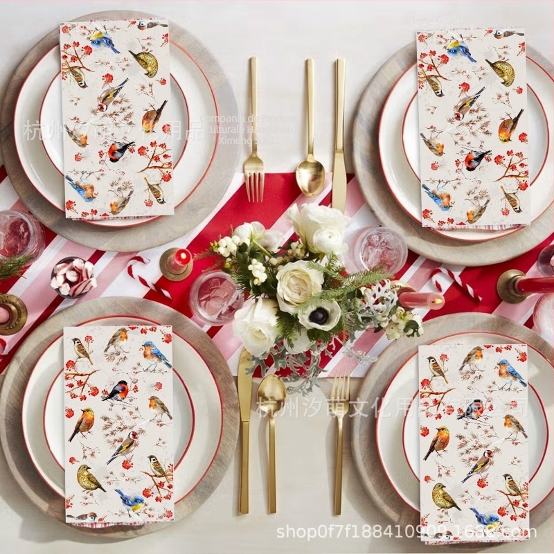 Șervete lungi din hârtie cu motiv acuarelă de flori și păsări – stil chinezesc, servețele de hârtie, accesorii pentru aranjarea spațiului