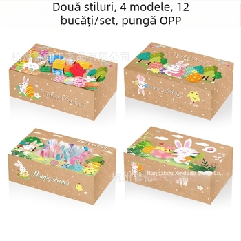 HZ042 Cutie cadou Paște cu iepuraș, ou și pui cu fereastră – ambalaj cadou, carton 250 g, Xin Delie