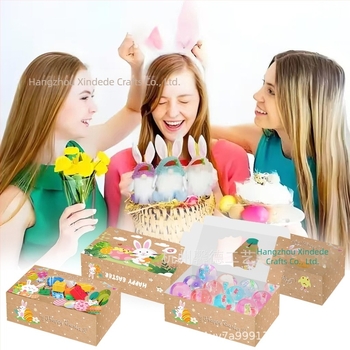 HZ042 Cutie cadou Paște cu iepuraș, ou și pui cu fereastră – ambalaj cadou, carton 250 g, Xin Delie