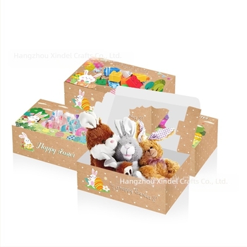 HZ042 Cutie cadou Paște cu iepuraș, ou și pui cu fereastră – ambalaj cadou, carton 250 g, Xin Delie