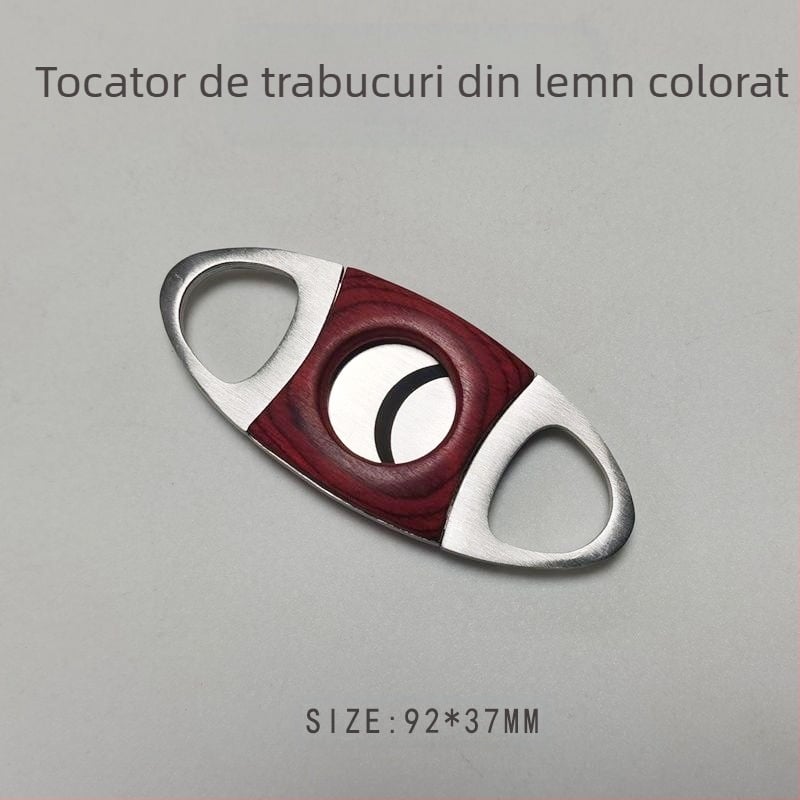 Tăietor de cigare din oțel inoxidabil cu lamă dublă și husă din lemn — Posen Dragon; personalizare disponibilă.