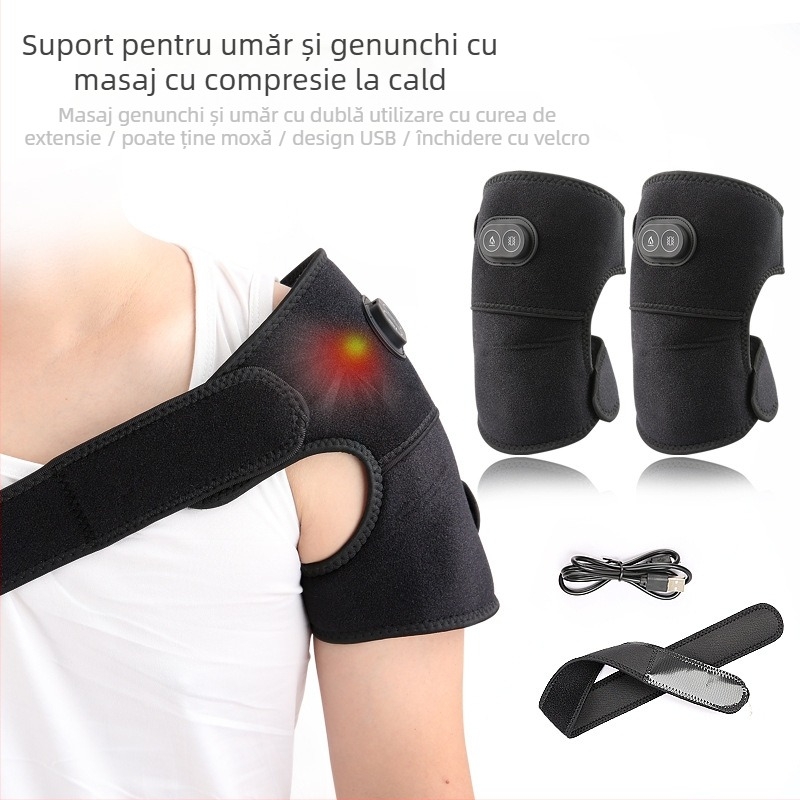 Pad încălzitor USB pentru umăr și genunchi cu compresie elastică și masaj cu vibrații