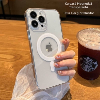 Carcasă transparentă magnetică cu încărcare wireless, ultra-subțire, din TPU + acrilic, pentru iPhone 11–14 și Pro/Pro Max.
