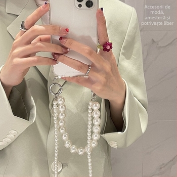 Lănțișor Yongyu cu perle mari pentru husă TPU iPhone – compatibil cu iPhone X, 8 Plus, 7, XR, 11, 12 Pro Max
