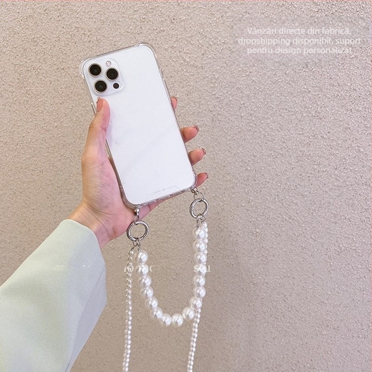 Lănțișor Yongyu cu perle mari pentru husă TPU iPhone – compatibil cu iPhone X, 8 Plus, 7, XR, 11, 12 Pro Max