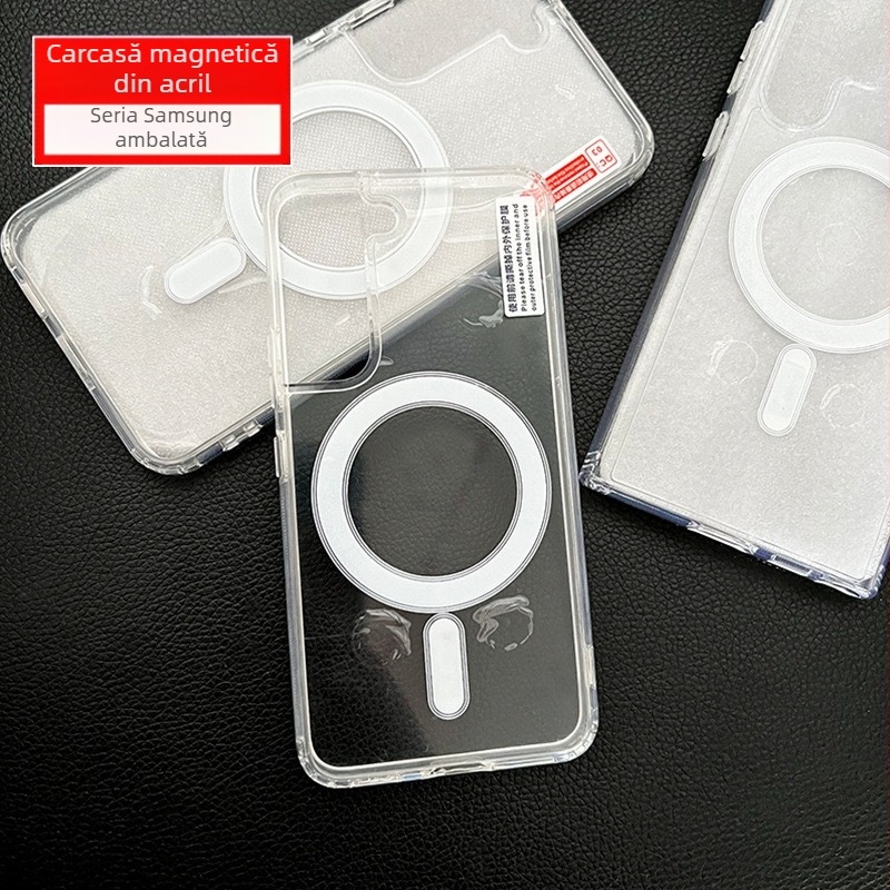 Carcasă MagSafe pentru Samsung S23/S22 Ultra, 2-in-1 acrilic+TPU, anti-cadere, transparentă, cu relief gravat