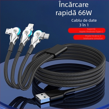 Cablu de date 3 în 1 cu conectori Lightning, USB-C și Micro-USB — cablu împletit pentru încărcare rapidă