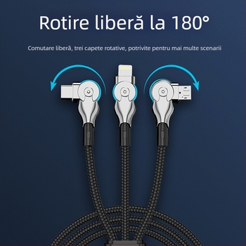 Cablu de date 3 în 1 cu conectori Lightning, USB-C și Micro-USB — cablu împletit pentru încărcare rapidă