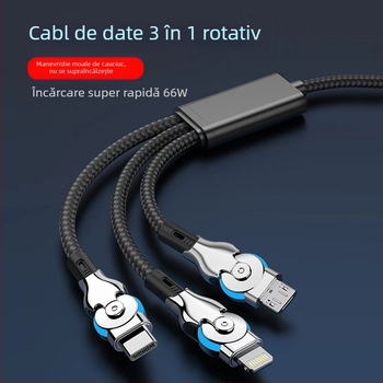 Cablu de date 3 în 1 cu conectori Lightning, USB-C și Micro-USB — cablu împletit pentru încărcare rapidă