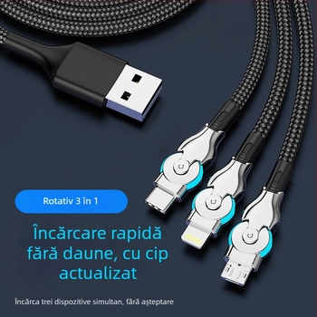 Cablu de date 3 în 1 cu conectori Lightning, USB-C și Micro-USB — cablu împletit pentru încărcare rapidă