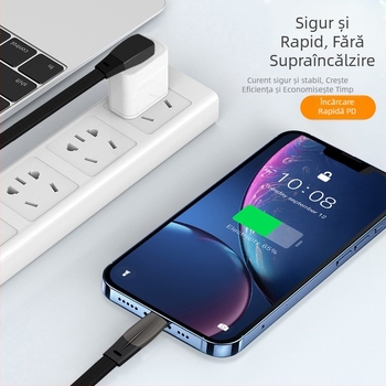 Cablu de date USB-C pentru mașină, cu capete duble, cablu plat, încărcare rapidă