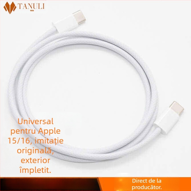 Cablu USB-C țesut, USB-C la USB-C, 0,3–2,5 m, 100W max, încărcare rapidă