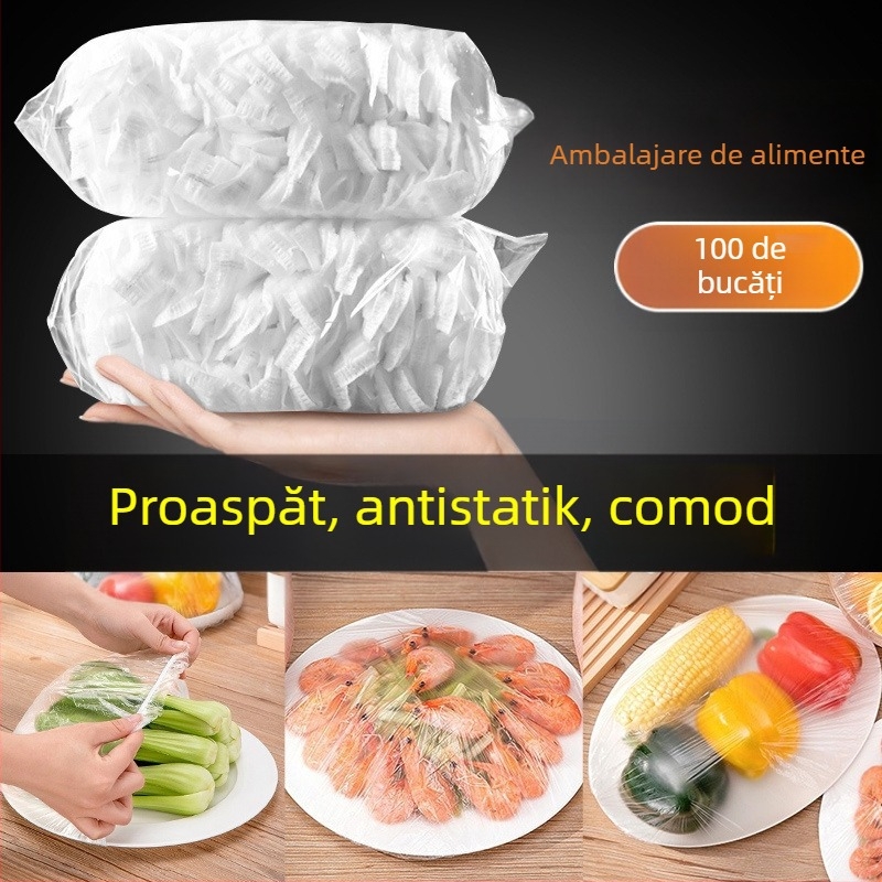 Capac plastic de unică folosință pentru boluri și farfurii – acoperire elastică pentru resturi din frigider, protecție împotriva prafului și mirosurilor