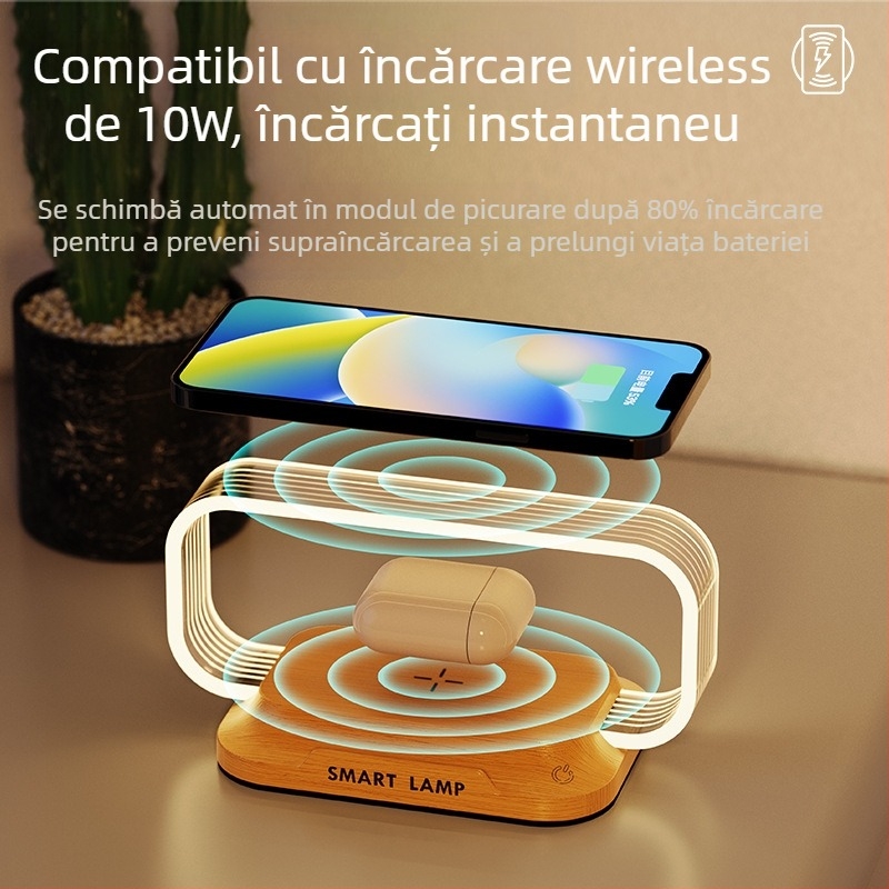 Manjia wr06c Lampa acrilică de noapte pentru noptiere, control vocal inteligent, încărcare rapidă fără fir – stil modern minimalist, certificat CE
