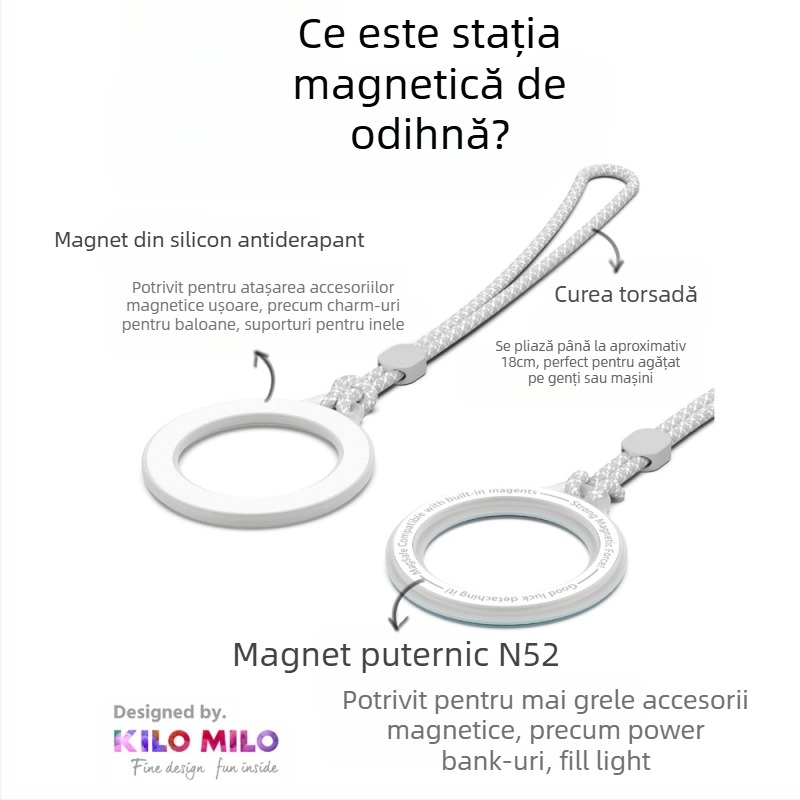 KILO MILO suport magnetic MagSafe și inel pentru agățarea genții, design transparent, material plastic, stil general