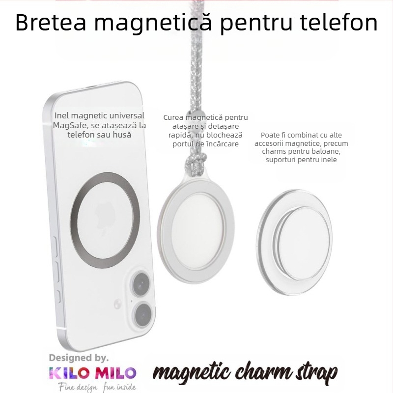 KILO MILO suport magnetic MagSafe și inel pentru agățarea genții, design transparent, material plastic, stil general