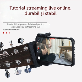 Suport pentru telefon pentru chitară și ukulele — prindere verticală, rotativă, universal pentru instrumente muzicale