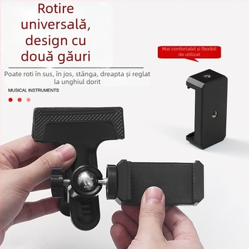 Suport pentru telefon pentru chitară și ukulele — prindere verticală, rotativă, universal pentru instrumente muzicale