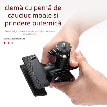 Suport pentru telefon pentru chitară și ukulele — prindere verticală, rotativă, universal pentru instrumente muzicale