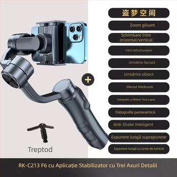 F6 gimbal pentru telefon cu 3 axe, control prin aplicație, Bluetooth, telecomandă inclusă, model RK-C213