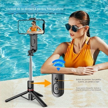 L15 Trepied pentru selfie cu lumină de înfrumusețare detașabilă, din oțel inoxidabil, extensibil, telecomandă Bluetooth pentru telefoane mobile