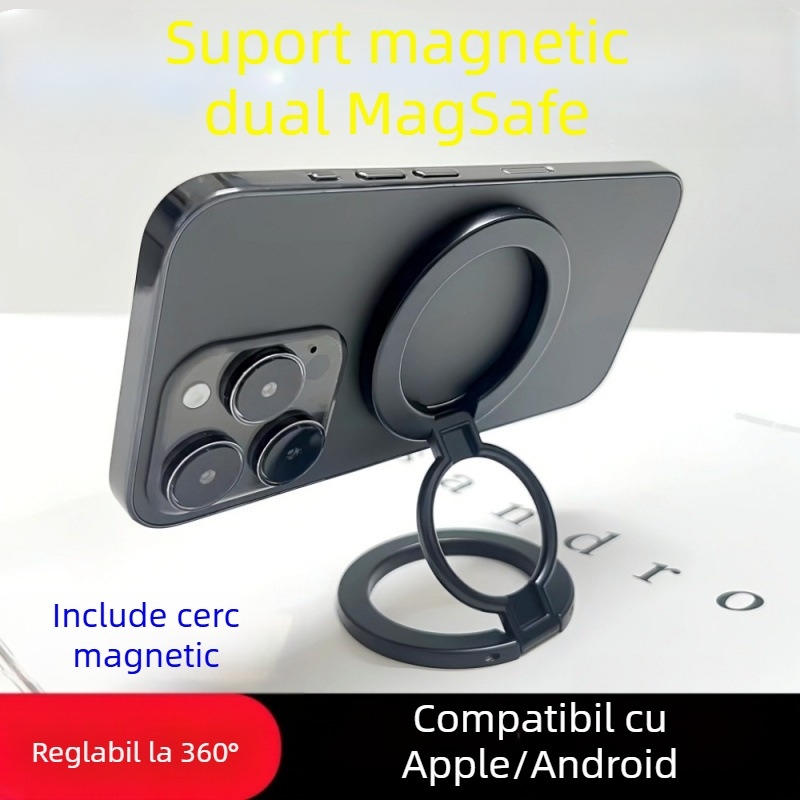 Suport auto pentru telefon MagSafe, inel magnetic dublu, metalic, universal