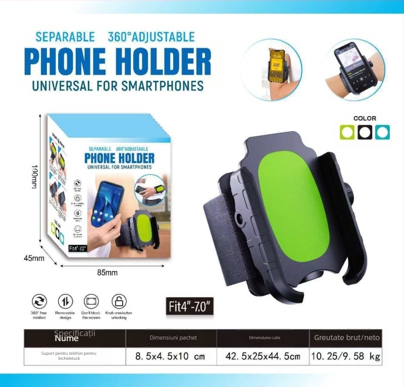 Suport pentru telefon la încheietura mâinii pentru sport – suport din plastic universal, potrivit pentru alergare și ciclism, cu personalizare