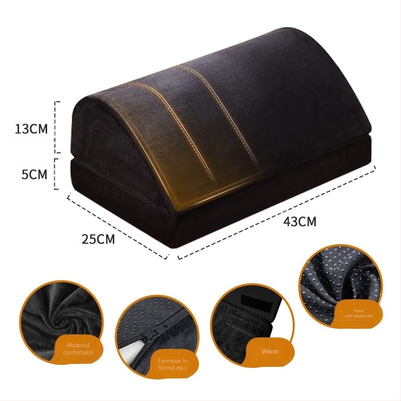 Pernă pentru picioare cu două straturi, înălțime reglabilă, formă de lacrimă, bază antiderapantă, miez din memory cotton, detașabilă și lavabilă