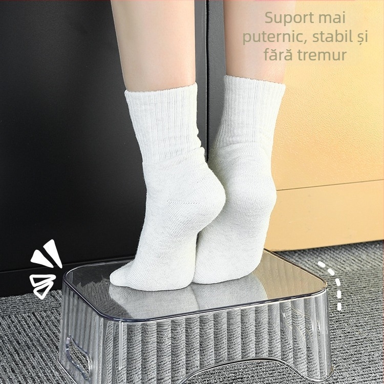 Taburet plastic dreptunghiular pentru pantofi, spațiu de depozitare, suport pentru picioare multifuncțional pentru birou sub masă – Anjin