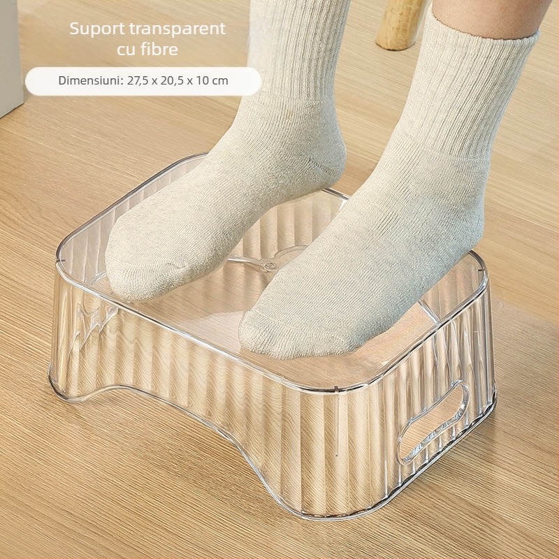 Taburet plastic dreptunghiular pentru pantofi, spațiu de depozitare, suport pentru picioare multifuncțional pentru birou sub masă – Anjin