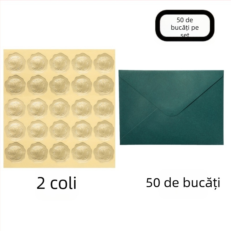 Set de autocolante metalice în formă de inimă și plicuri pentru invitații de nuntă, stil occidental, personalizabil