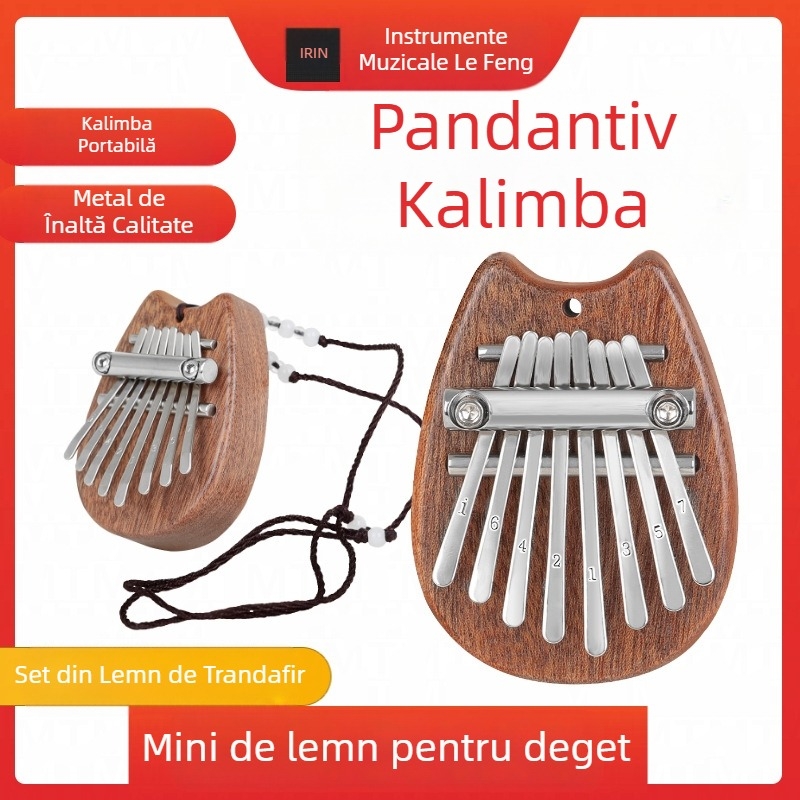 Kalimba cu 8 taste, mini oktavă, pian portabil, structură din lemn și metal, model KB-05