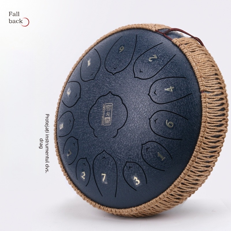 Tambur cu limbă din oțel, lemn de trandafir, 13 note, margine înfășurată cu sfoară de cânepă, lucrat manual