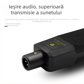 Microfon condensator cu diafragmă mare pentru streaming live, cu interfață audio externă; cardioid; răspuns în frecvențe 100 Hz–20 kHz; SNR ≥ 100 dB