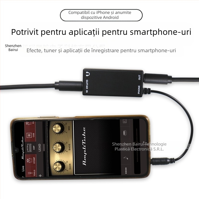 Interfață audio pentru chitară pentru telefoane – BR108, ABS, Lanlison, pentru chitară electrică și bas, accesoriu pentru instrument muzical