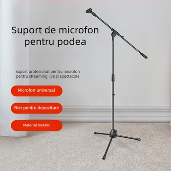 Suport de microfon pe podea, înălțime reglabilă, bază cu trei picioare, potrivit pentru spectacole pe scenă și înregistrări