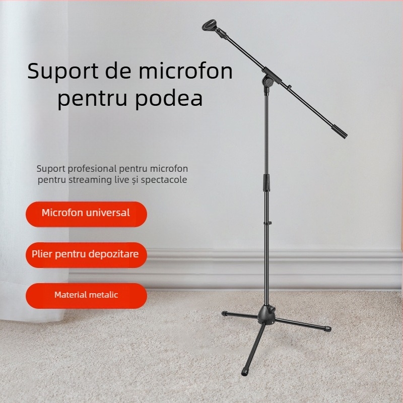 Suport de microfon pe podea, înălțime reglabilă, bază cu trei picioare, potrivit pentru spectacole pe scenă și înregistrări
