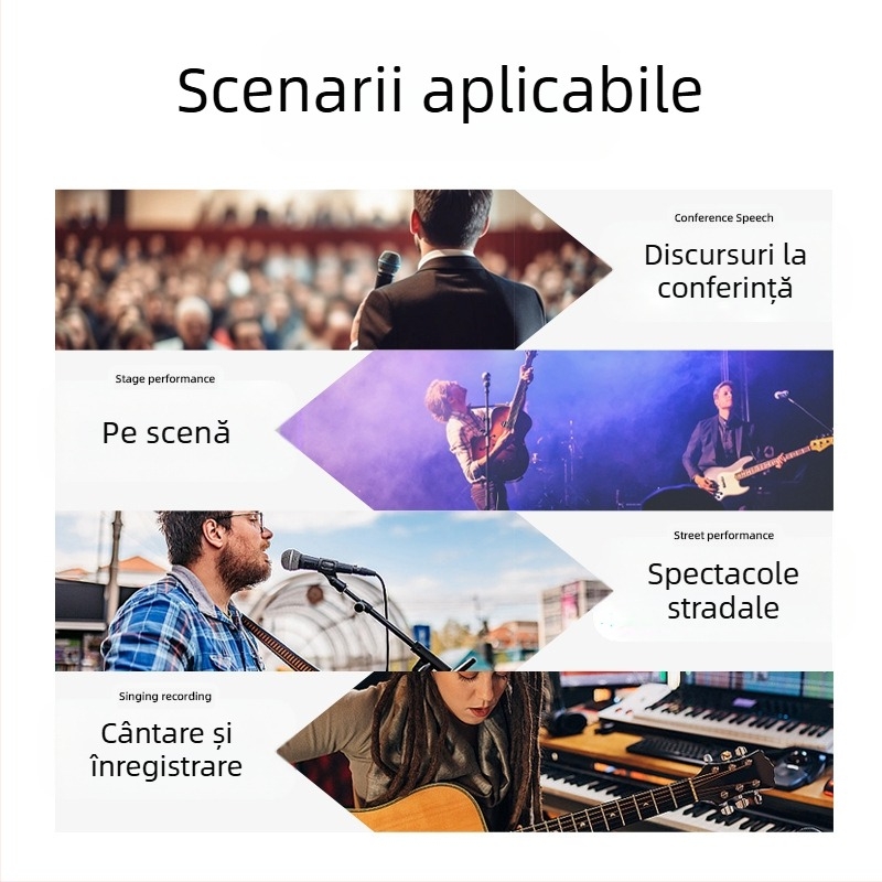 Suport de microfon pe podea, înălțime reglabilă, bază cu trei picioare, potrivit pentru spectacole pe scenă și înregistrări