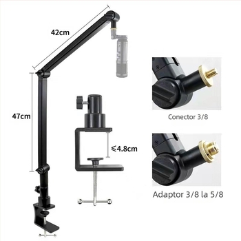 Suport pentru microfon de birou STM1, braț cantilever 360°, telescopic reglabil