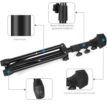 Suport pliabil pentru partituri pentru instrumente muzicale — ABS ecologic și oțel, model 01; potrivit pentru pian, chitară, vioară, saxofon