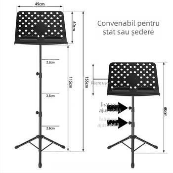 Suport pliabil pentru partituri pentru instrumente muzicale — ABS ecologic și oțel, model 01; potrivit pentru pian, chitară, vioară, saxofon