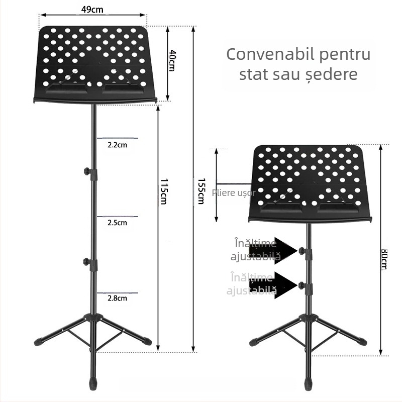 Suport pliabil pentru partituri pentru instrumente muzicale — ABS ecologic și oțel, model 01; potrivit pentru pian, chitară, vioară, saxofon
