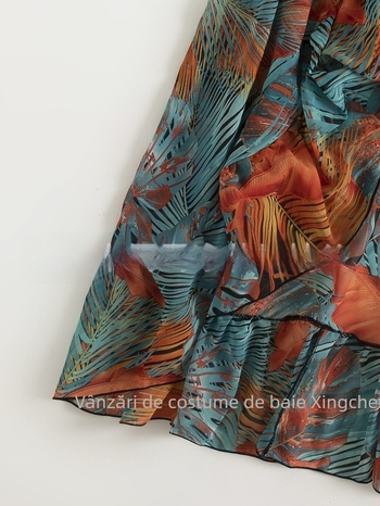 Costum de baie pentru femei cu imprimeu floral și rochie de plajă din tul, poliester, 100% poliester, 230 g/m², potrivit pentru înot.