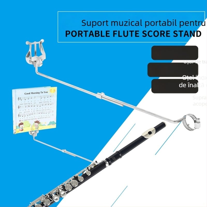 Clip pentru partituri de flaut, portabil, model ZJ-11, din fier, ambalaj OPP, pentru instrumente muzicale