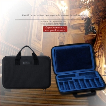 Cutie de depozitare pentru muștiuc saxofon, model CA-12, set de 12 bucăți, inserție EVA cu husă de catifea, croită din material Oxford