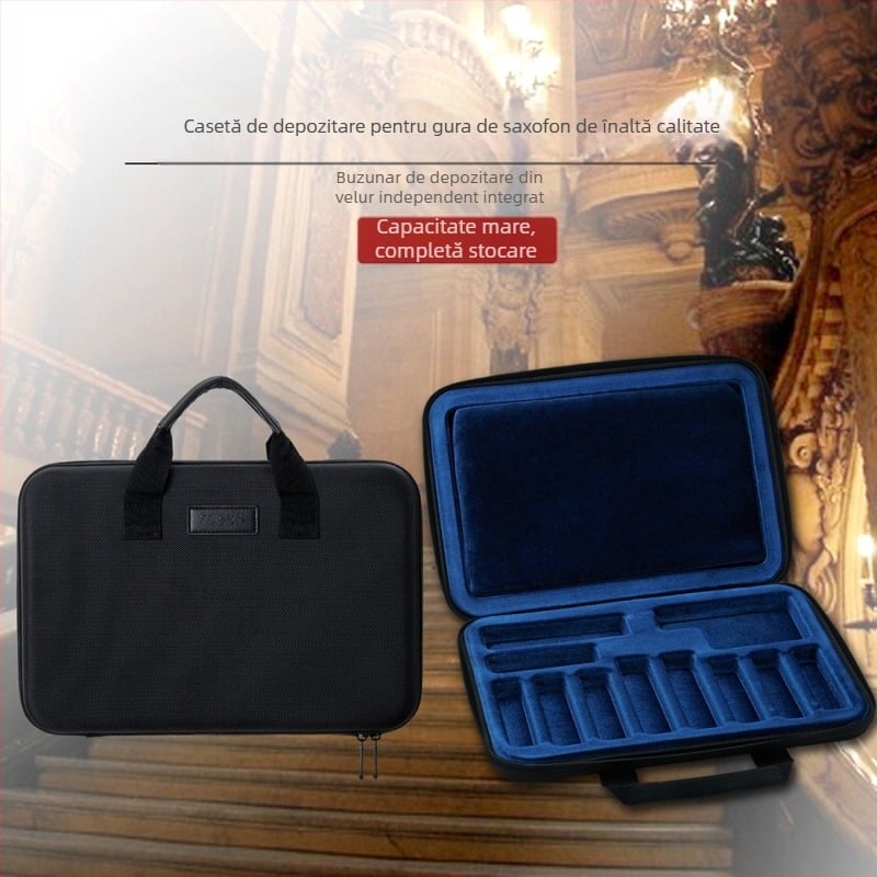 Cutie de depozitare pentru muștiuc saxofon, model CA-12, set de 12 bucăți, inserție EVA cu husă de catifea, croită din material Oxford
