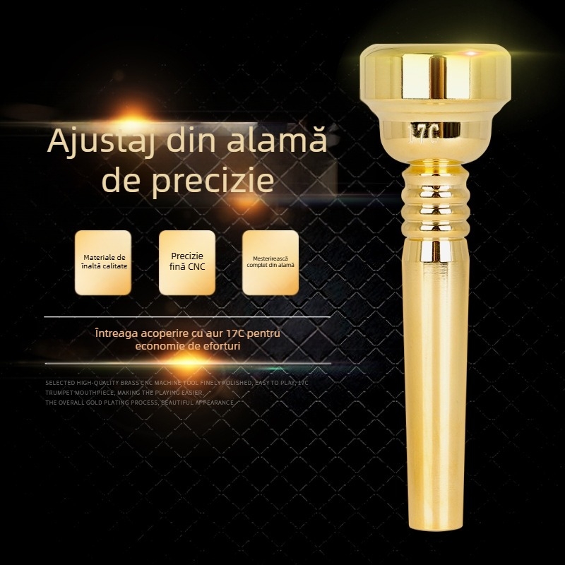 Muștiuc de trompetă din alamă, placat cu aur, model 17C, pentru instrumente muzicale