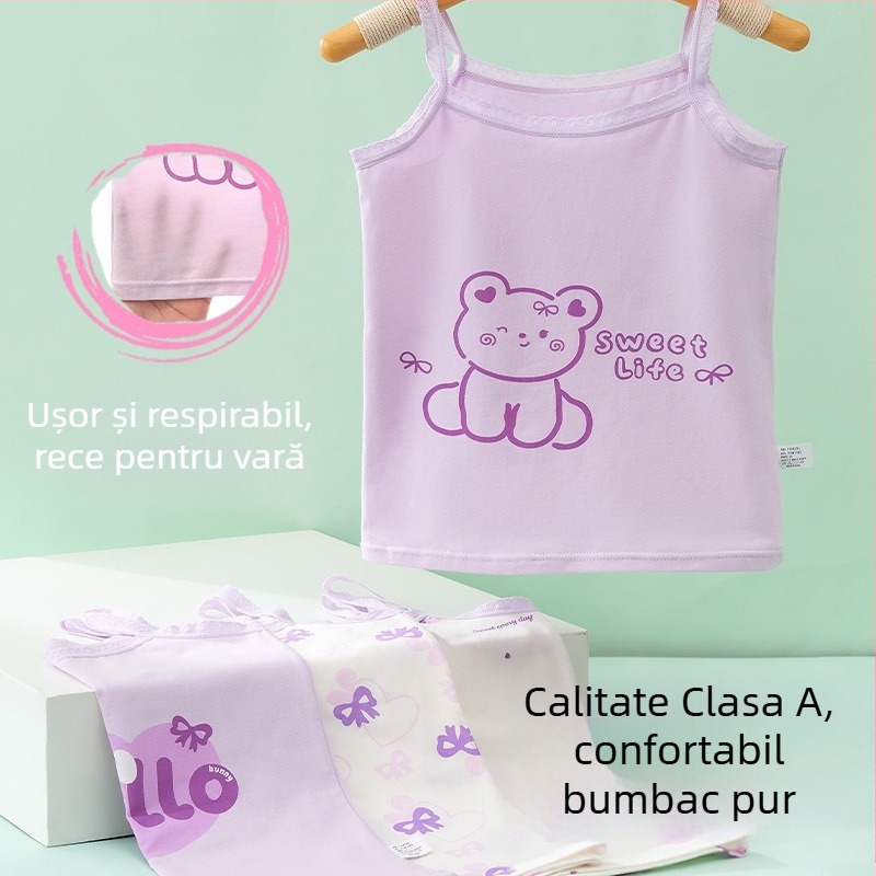 Maiou fără mâneci pentru fetițe – 95% bumbac, model desen animat, material moale, pentru copii