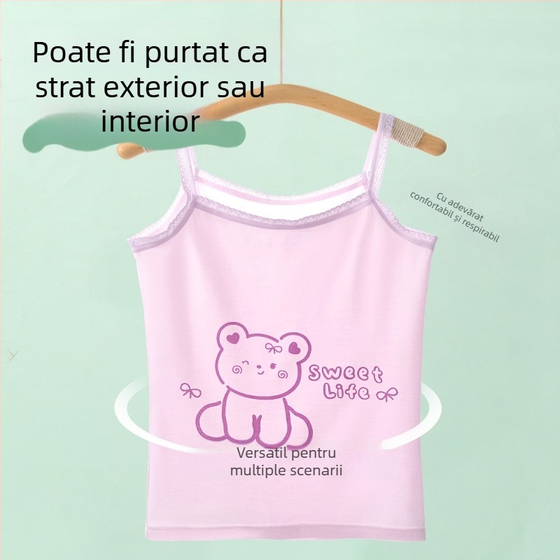 Maiou fără mâneci pentru fetițe – 95% bumbac, model desen animat, material moale, pentru copii