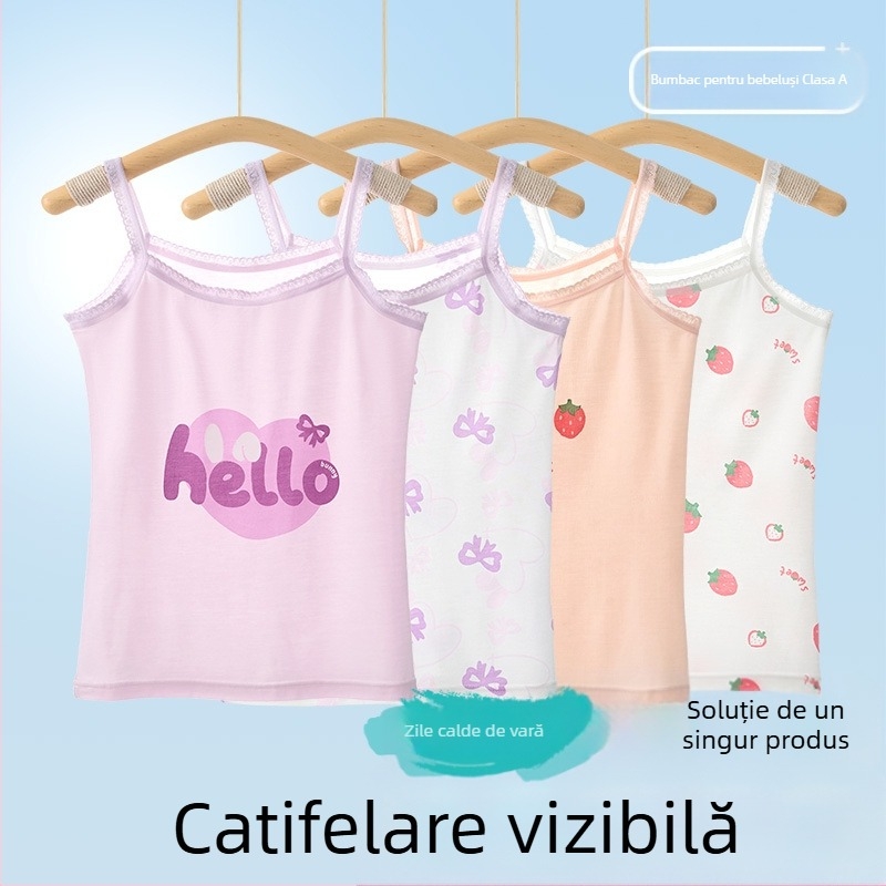 Maiou fără mâneci pentru fetițe – 95% bumbac, model desen animat, material moale, pentru copii